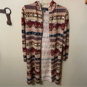 Almost Famous- Aztec Print Lightweight Womens Hooded Cardigan size S